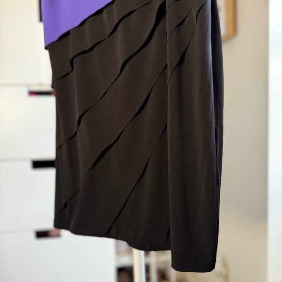 London Style Collection Purple Pink Black Ruffle Sheath Midi Dress Plus Size 16 - Picture 4 of 7